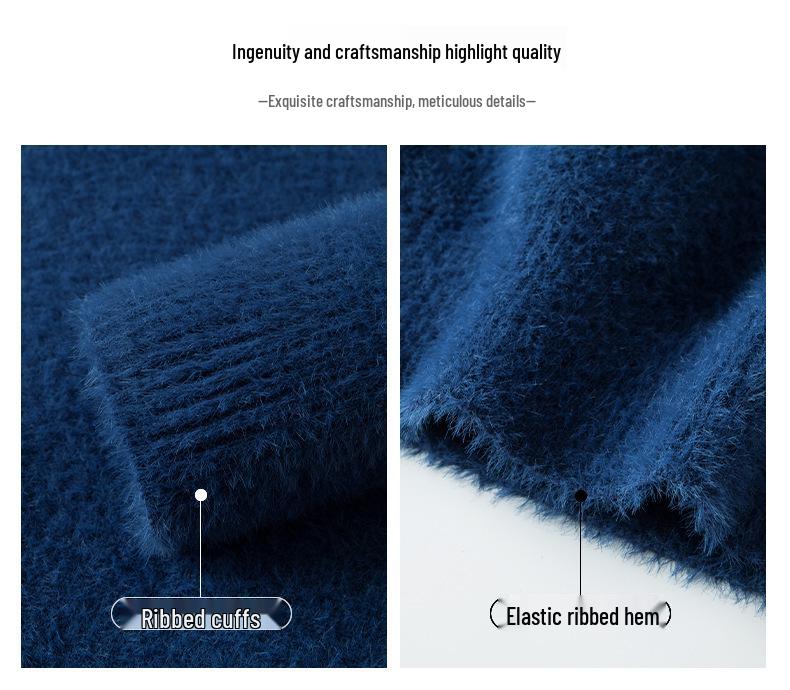 Men's Winter Knitwear: Mink Velvet, Half-High Collar Pullover Sweater