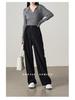 2026 Women's Black Cotton High-Waisted Wide-Leg Pants - Loose, Slimming, and Floor-Length for Spring and Autumn.