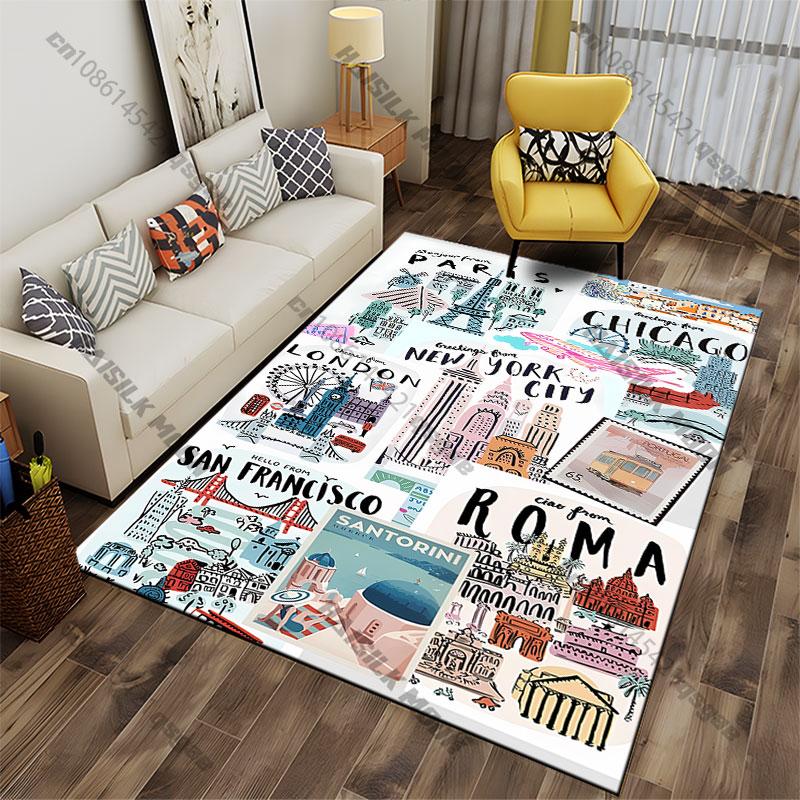Travel destinations and iconic landmarks carpet Yoga living room room decor children's crawling mat doormat area rug
