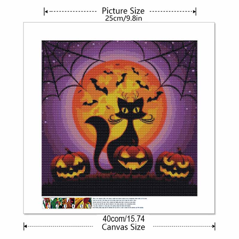 Diamond Painting Kit Halloween Black Cat Pumpkin Design DIY 5D Full Drill Canvas Art Relaxing Bedroom Wall Decor Gift