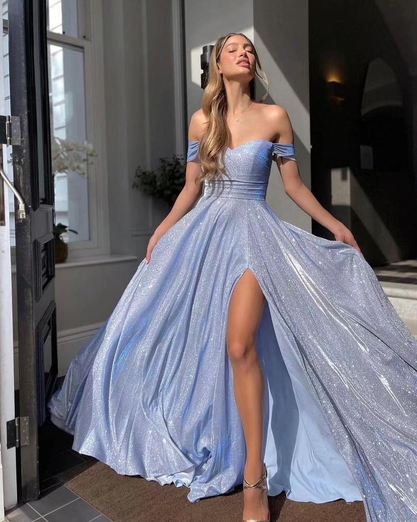 Women's Sequined Large Skirt Tube Top Sexy Fashion Slit Dress