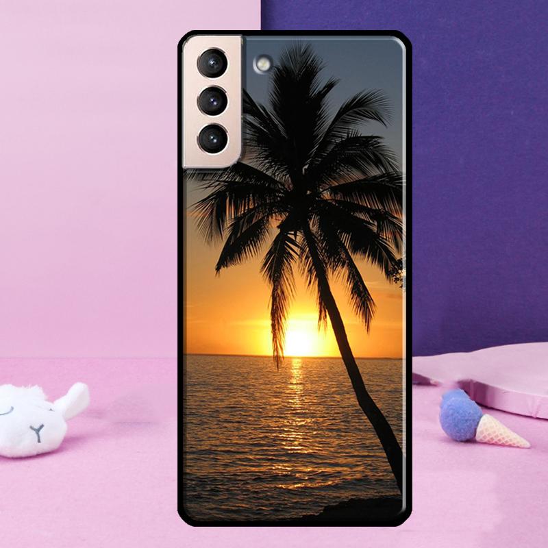 Summer Beach Sunset Palm Tree Phone Case For Samsung Galaxy S25 Ultra S24 S23 Ultra S9 S10 S20 S21 S22 Plus S24 FE Cover