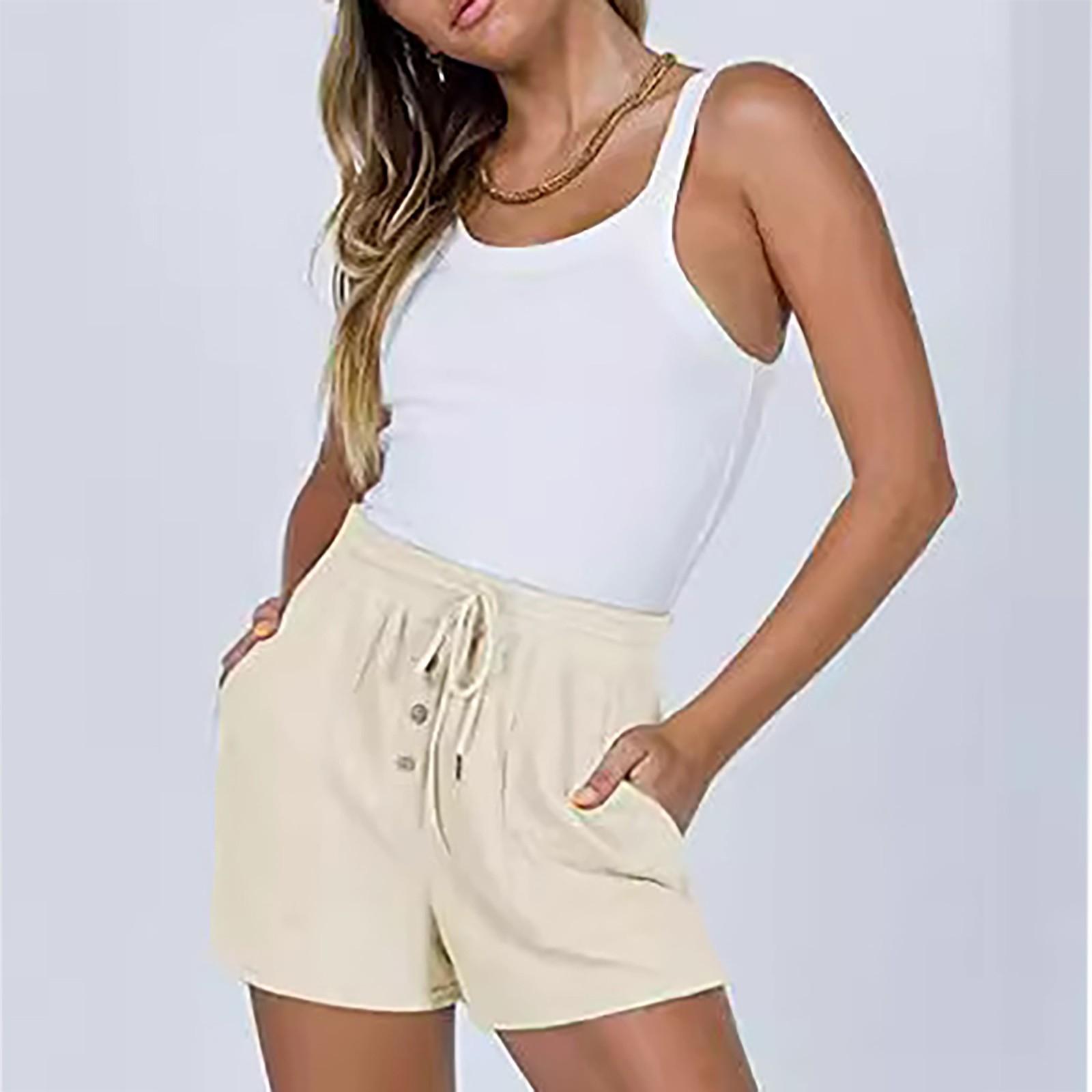 

Новые летние женские модные повседневные шорты и брюки на шнуровке M бежевый