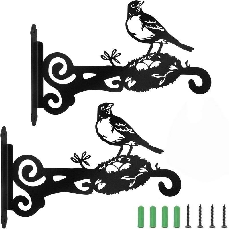 1/2Pcs Heavy Duty Outdoor Hanging Basket Brackets, Iron Plant Hanger Wall Hooks for Bird Feeders, Planters, Lanterns, Fence & Wind Chimes