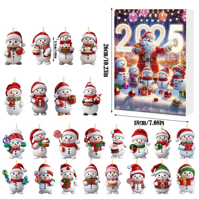 Christmas Advent Calendar 2D Flat Acrylic Snowman Countdown Calendar Xmas Tree Hanging Ornament New Year Kids Gift