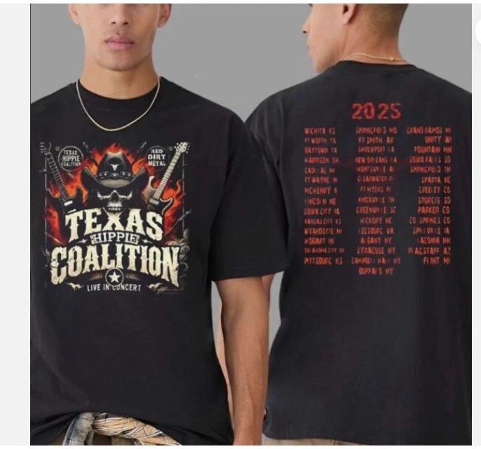 Texas Hippie Coalition Тур 2025 Двусторонняя Концертная Футболка Унисекс S-4XL Унисекс Футболка L