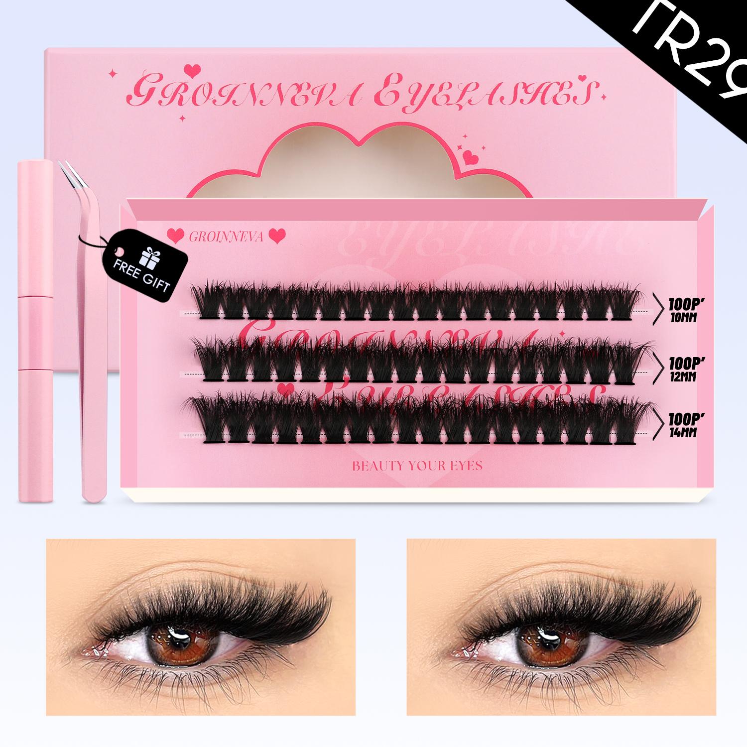 

GROINNEYA DIY Lash Clusters Set Mixed Tray Lashes Kit Пушистые индивидуальные ресницы для наращивания с креплением и фиксацией ресниц для домашнего макияжа