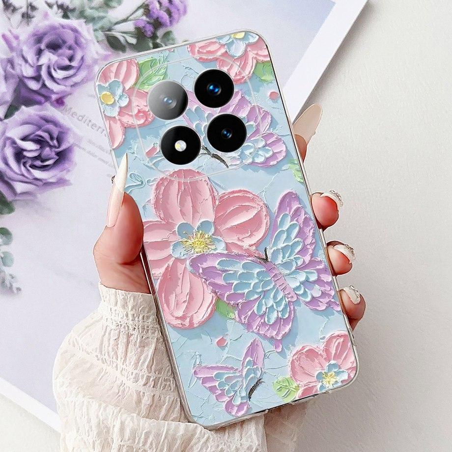 For Xiaomi Redmi Note 14 Pro+ 14Pro Note14 4G 5G Phone Case Back Cover Girly Fashion Flower Butterfly Paintong Soft TPU Fundas