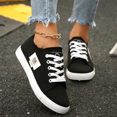 Spring Summer Women Canvas Sneaker Low Top Denim Sneakers Ladies Lace-Up Flat Canvas Comfortable Board Shoes for Female