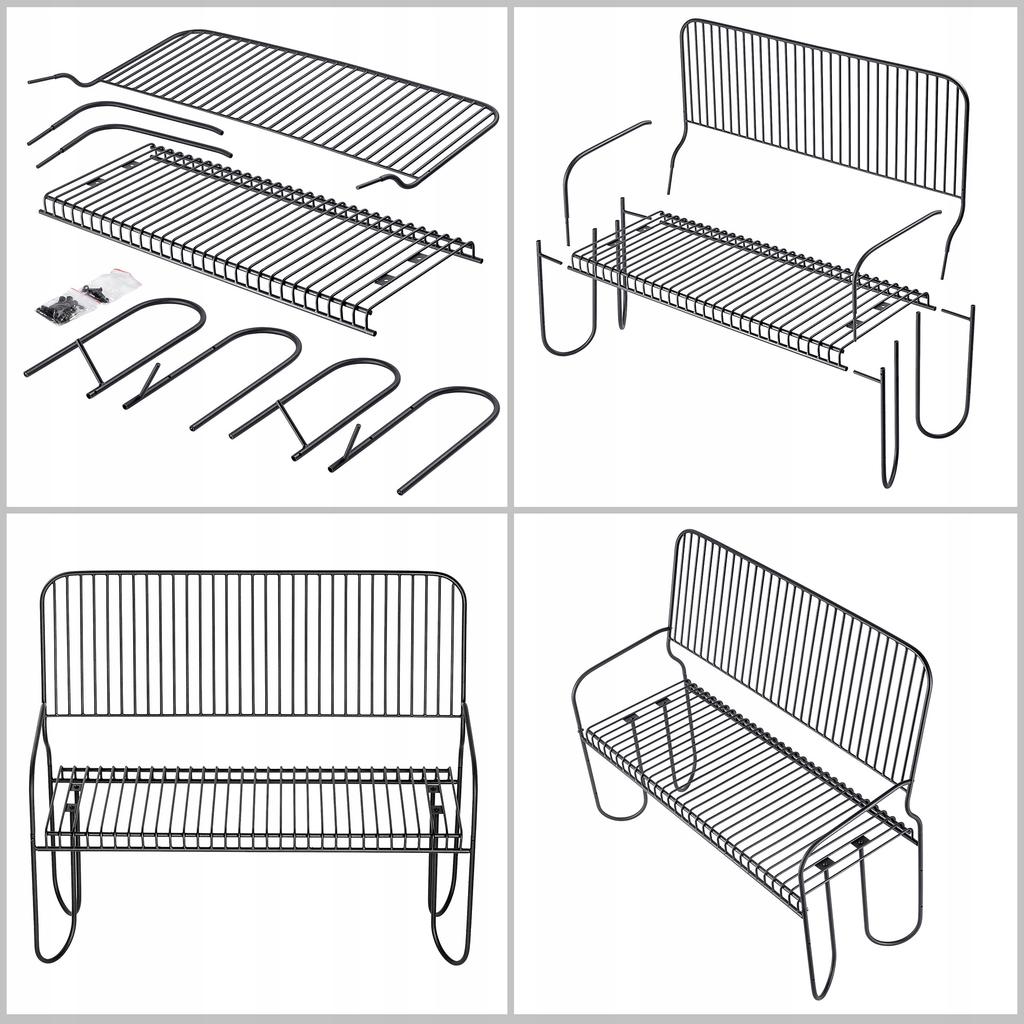 KADAX Gartenbank Parkbank mit Rückenlehne Metall für Terrasse Stabil Schwarz