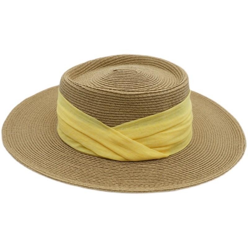 Japanese French Retro Cotton And Linen Cloth Fine Paper Woven Flat Top Top Top Hat Women'S Summer Sunshade Anti-Sun Korean Version Wide-Brimmed