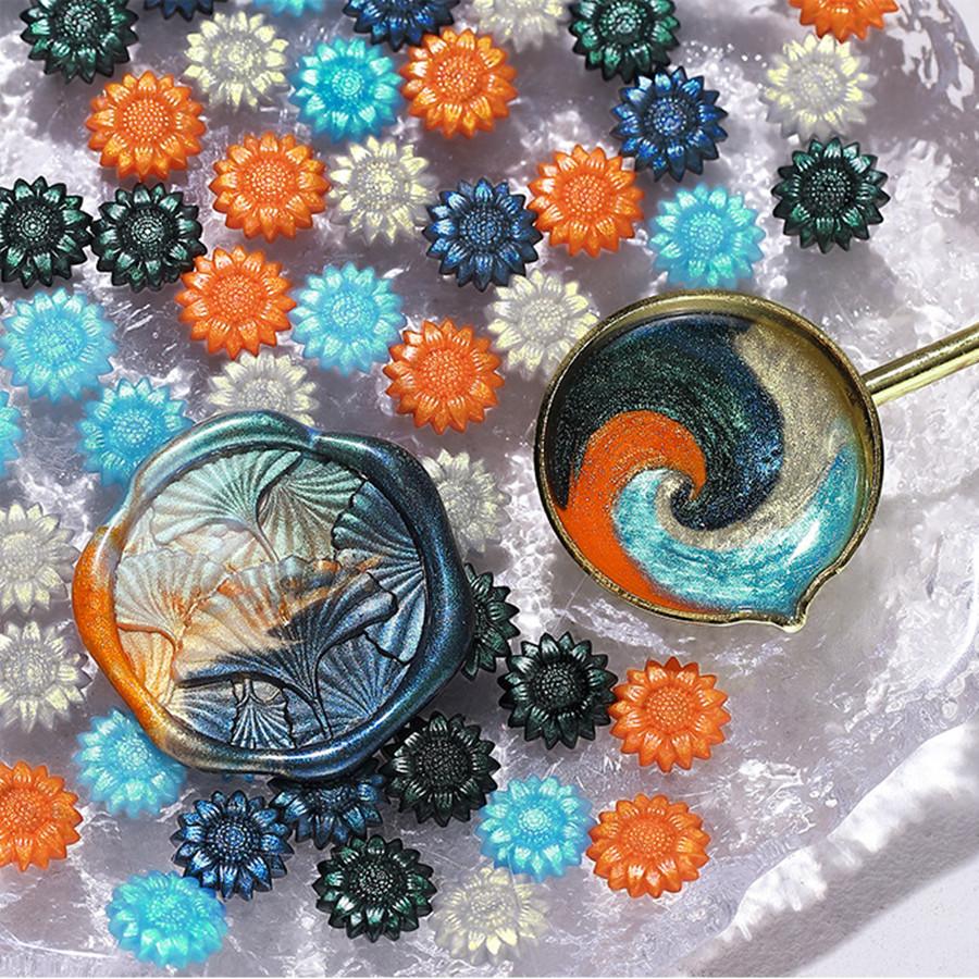 100 Stück/Beutel Aurora Sonnenblume Gemischte Farbe Siegelwachsperlen, für Hochzeitseinladungen, Briefumschläge, Wein-Geschenkverpackungen