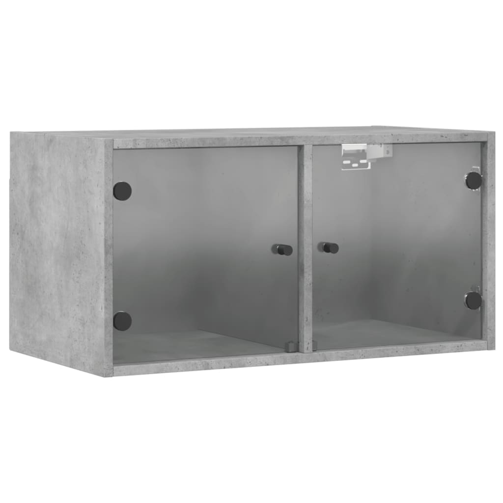 Wall Cabinet with Glass Doors Concrete Grey 68.5 x 37 x 35 cm