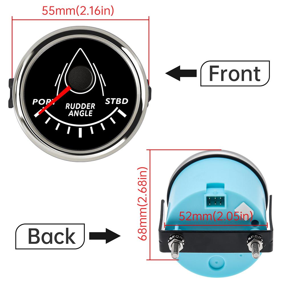 52mm Rudder Angle Indicator with Rudder Angle Sensor Red Backlight 0-190 Ohm for Marine Yacht 12V/24V