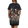 Summer Plus Size V Neck Short Sleeve Knee Pocket  Print Casual Dress For Women