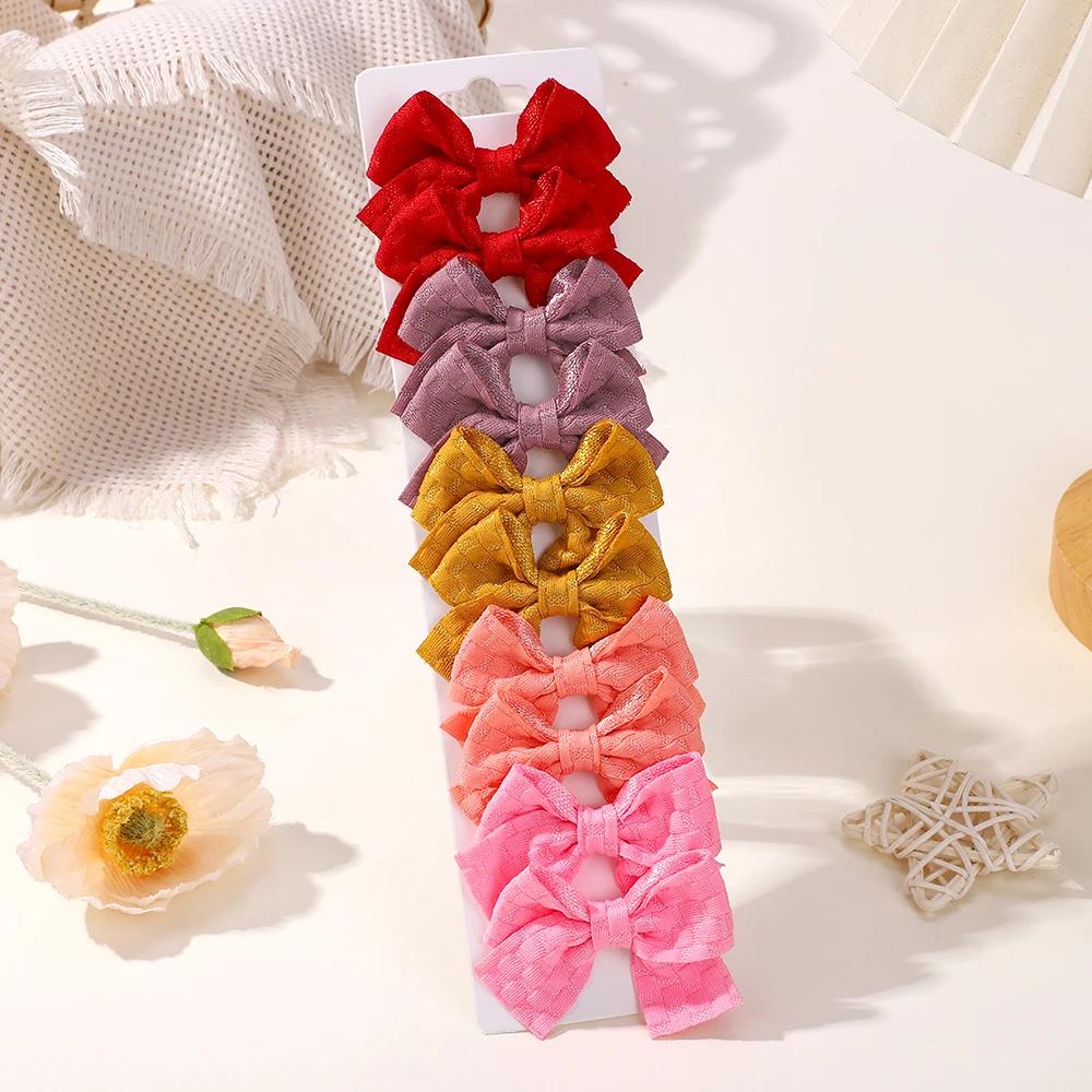 6-10Pcs/set Lattice Hair Bows Hair Clips for Girls Hairpin Handmade Cute Bows Barrettes Headwear Kids Children Hair Accessories