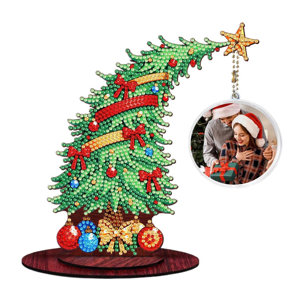 Christmas Tree DIY 2D/Flat Wooden Desktop Diamond Art Kits Diamond Art Tabletop Painting Kit for Adults Home Office Table Decor