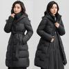 European Women's Over-the-Knee Down Cotton Jacket - Long, Waist-Cinched, Thickened Winter Outerwear.