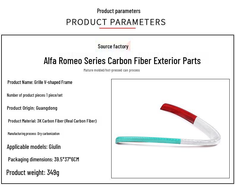 Calandre Alfa Romeo Giulia en Fibre de Carbone Moulure V-Frame - Disponible en Trois Couleurs