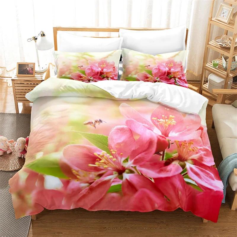 Lily Duvet Cover Set for Single Double Bed Pink Flower Quilt Cover King Size Bedding Set 2PCS 3PCS with Pillowcase Full Twin New
