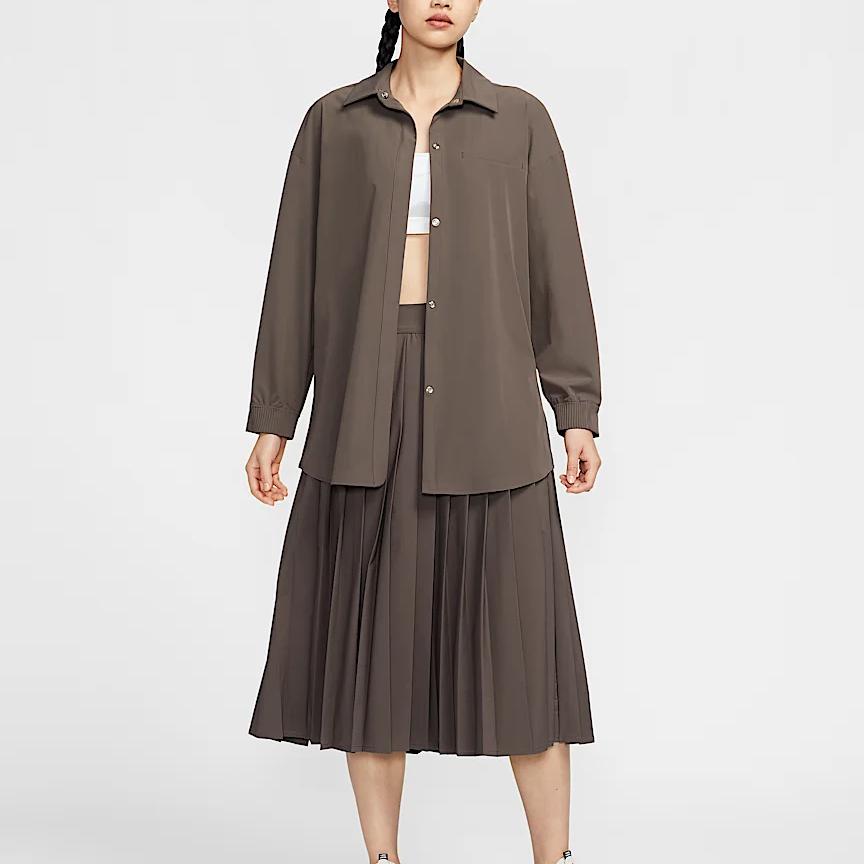 Nike Dri-Fit 24.7 Perfect Stretch Fashion Versatile Polo Long Sleeve Shirt Women shirts Mineral-Grey Baroque-Brown HQ0237004