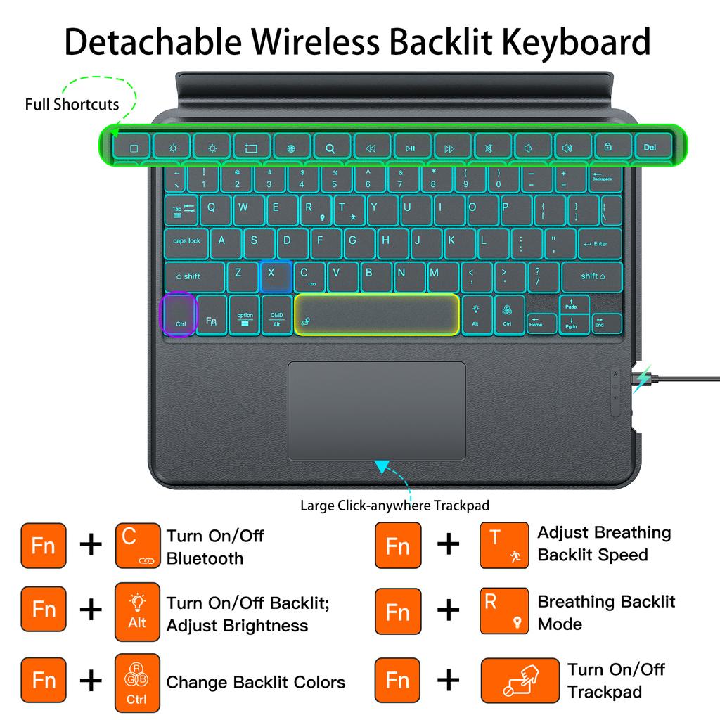 Hot Selling Ultra Thin Multi Angle Adjustable Keyboard Case with Detachable 7RGB Backlight Redmi Pad Pro Wireless Keyboard Case