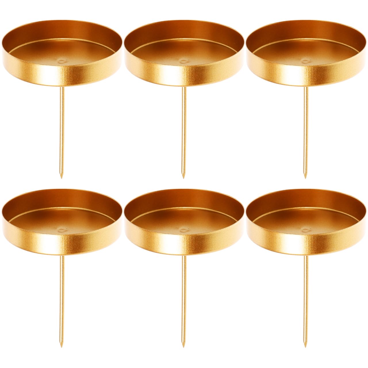 

MUCKLILY 6-Piece Round Candle Spike Plates, Durable and Reusable Iron Candlesticks for Pillar Candles, Perfect for Weddings, Home, and Parties, Gold