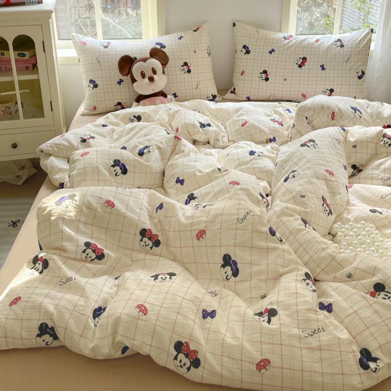 G5Z25 Jacquard Four-Piece Nude-Sleep Bedding Set with Cloud-Feel Double-Layer Gauze for Girls, Includes Duvet Cover and Fitted Sheet