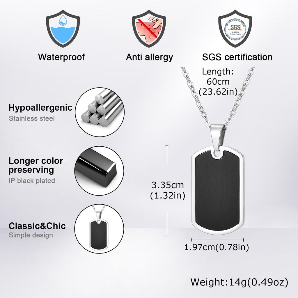 Trendy Dog Tag Necklace for Men Boys,Waterproof Stainless Steel Black Military Pendant,Casual Male Jewelry Gift