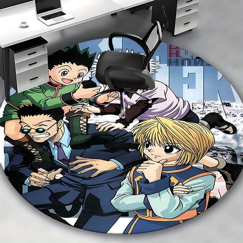 1pc Hunter x Hunter Anime Cartoon Design Round Carpet Office Chair Mat, NonSlip Rug for Home Decor, Living Room, Bedroom