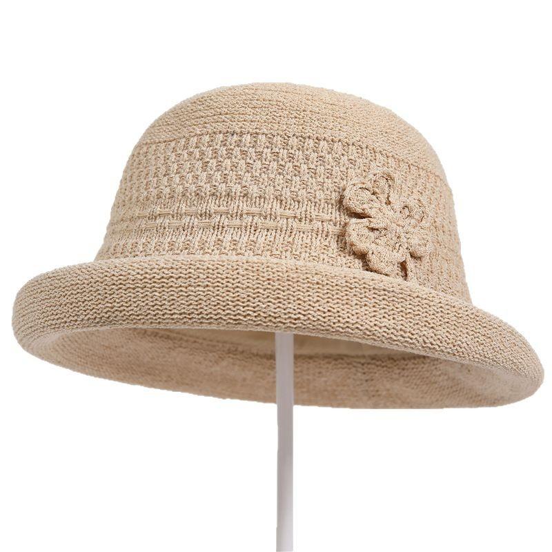 Elegant Temperament Women'S Top Hat Women'S Woven Flower Mother Bucket Hat Summer Outdoor Vacation Sunshade Basin Hat