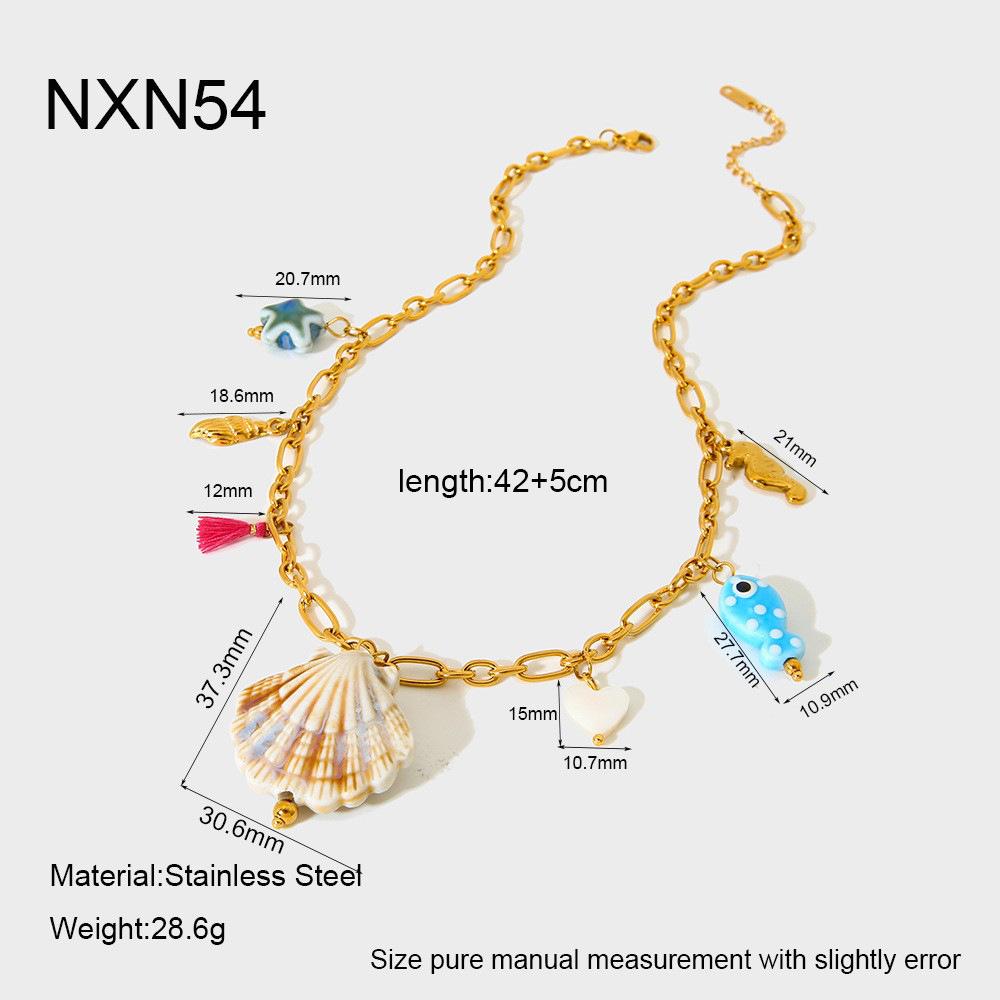 European and American ceramic tropical fish shell fringed pendant necklace stainless steel plated 18k gold waterproof collarbone chain female