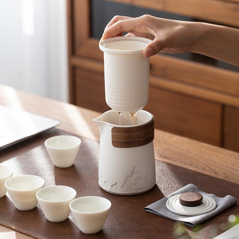 Ceramic travel tea set Kuaike cup portable tea set outdoor tea cup one pot three cups teapot set