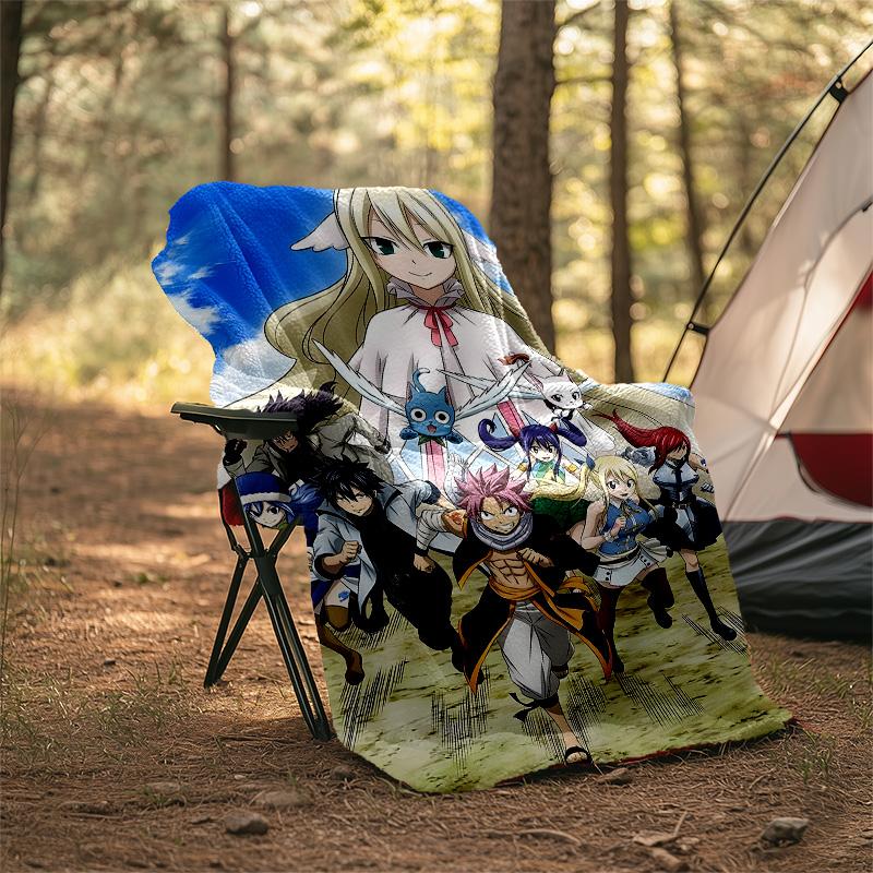 1pc Fairy Tail2 Theme Soft Flannel Throw Blanket - Digital Print, Polyester, Cozy for All Seasons, Perfect for Outdoor, and Travel