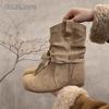 Retro Height Increasing Short Boots for Women Autumn Winter 2025 Round Toe Lace Up Thick Soled Modern Boots Western Cowboy Botas