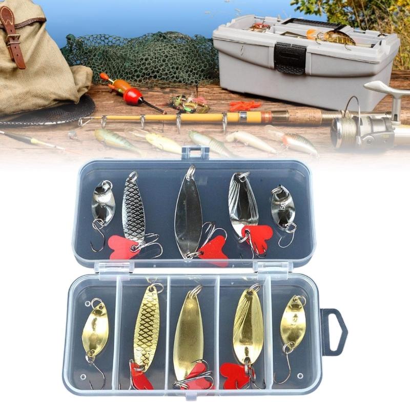 10pcs Fishing Spoons Metal Lures with Hook Tackle Box Hard Fishing Lures Fishing Baits for Trout Spinner Baits