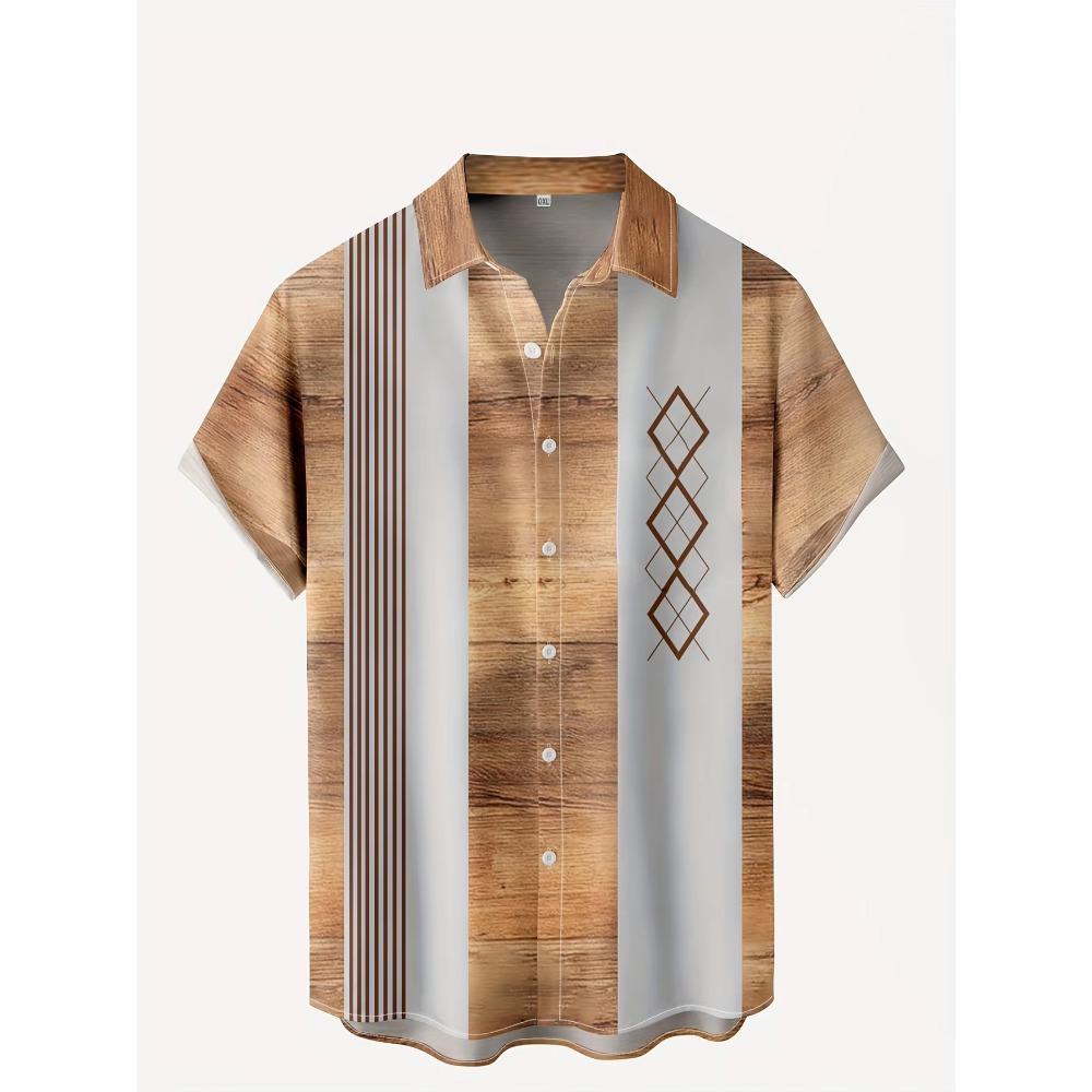 Men's Hawaiian Beach Resort Casual Shirt Summer Fashion Loose Weave Breathable Short-Sleeved Striped Print Loose Streetwear