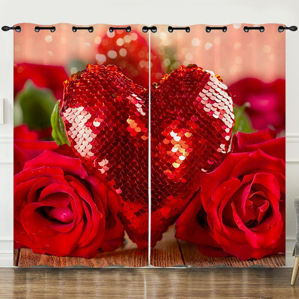 Curtains Flowers Roses Plants Flowers 3D Digital Printing Blackout Curtain Punching