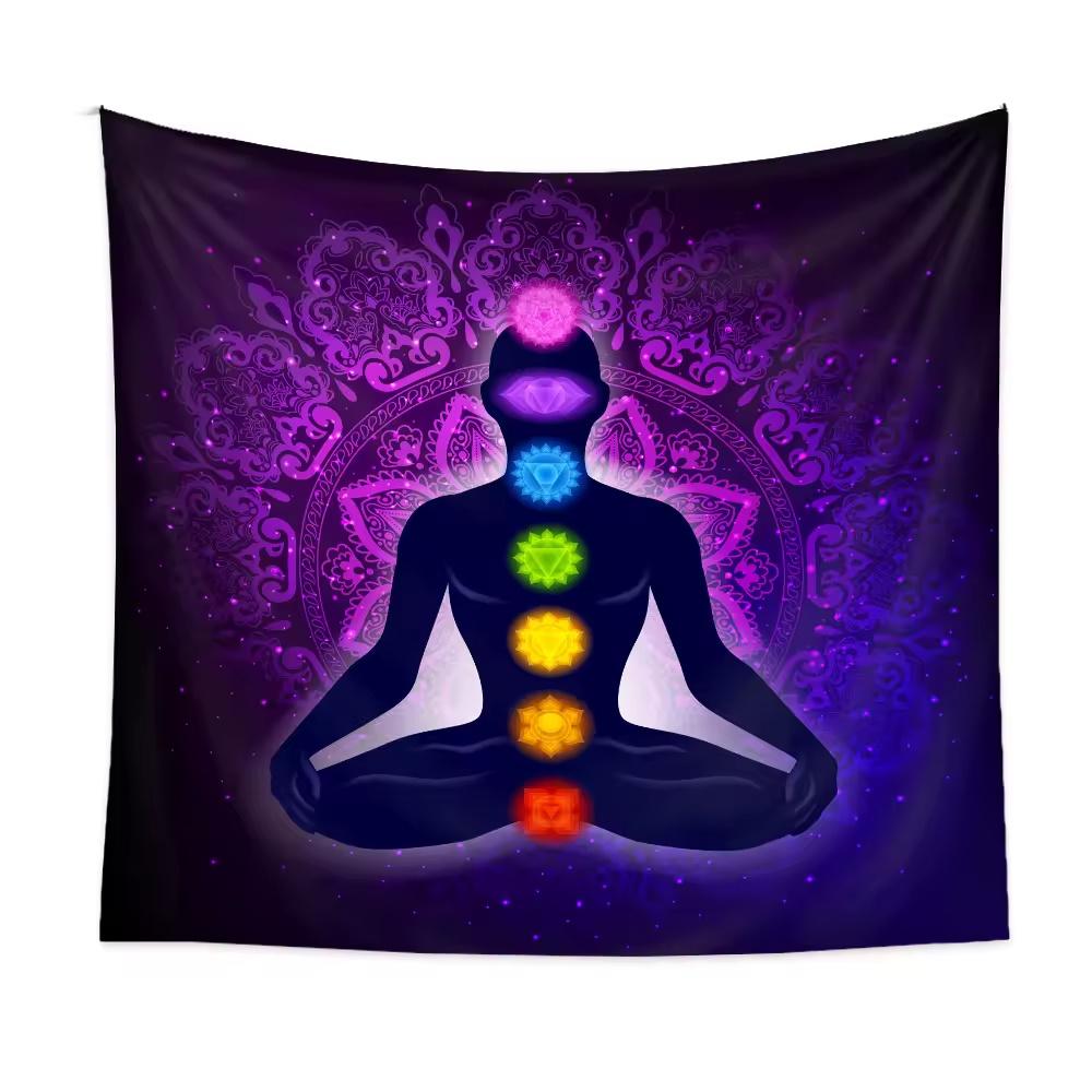 

Indian Buddha Statue Meditation 7 Chakra Tapestry Wall Hanging Mandala Wall Tapestry Psychedelic Yoga Boho Decor Background 74x94cm(29x37in)