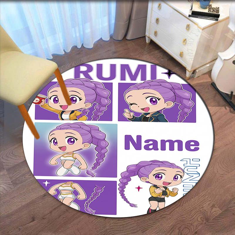 Custom Name KPop Demon Hunters Printed Round Rug Carpet Chair Rug Area Rug Entryway Doormats,for Office Chair Living Room Bedroom Kitchen Room.
