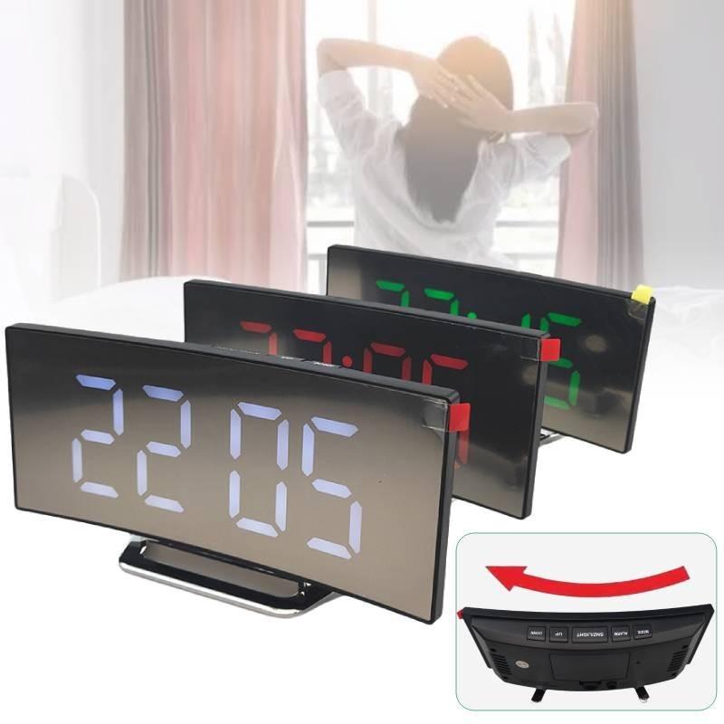 Stylish Modern Led Electronic Alarm Clock With Large Curved Screen And Mirror Function