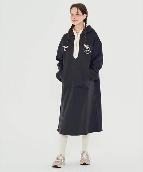 Metapeo Half-Zip Fleece Hooded Dress Charcoal