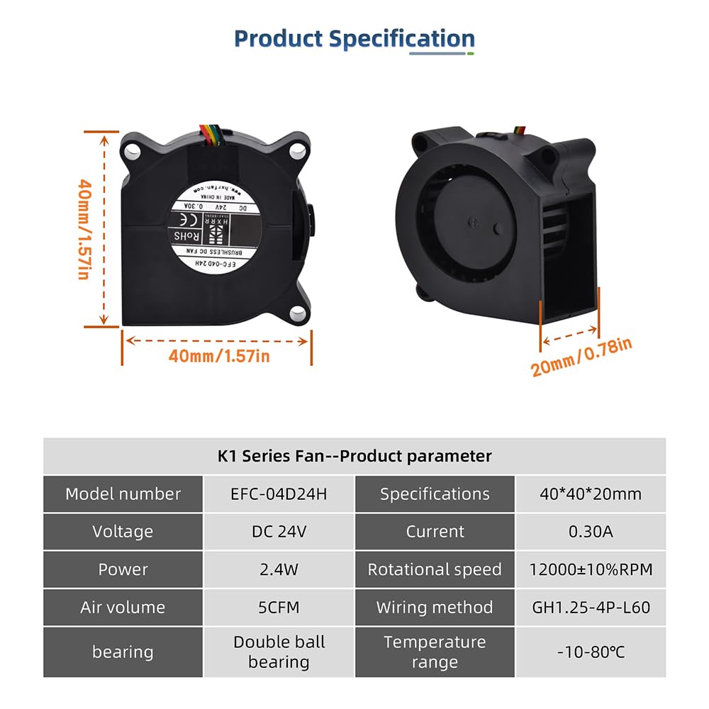 Creality K1/K1C/K1 Max Extruder Fan Kit 3010 Axial Fan and 4020 Blower Fan DC24V Cooling Hotend Fan High Airflow 3D Printer Part