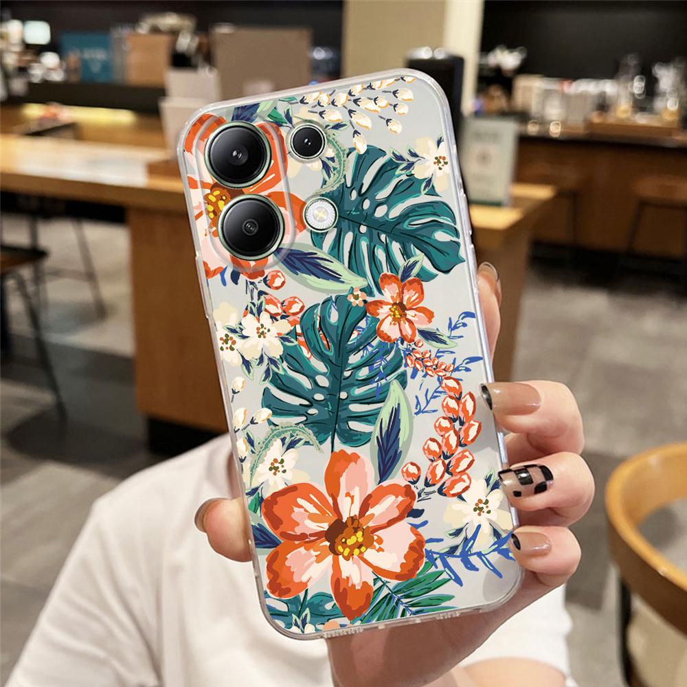 Korean Floral INS Minimalist Plants Phone Case For Xiaomi Redmi Note Note 13 9 11 10 12 Pro 12S Soft TPU Girls Transparent Cover