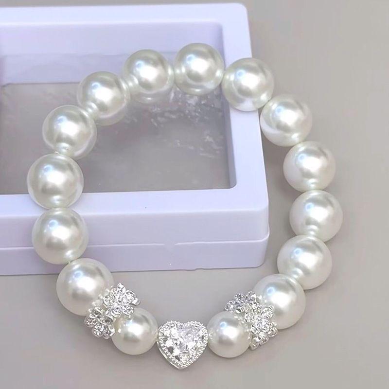 Sweet Zircon Bow & Pearl Heart Bracelet - Cute, Simple, Fashionable Gift for Best Friends