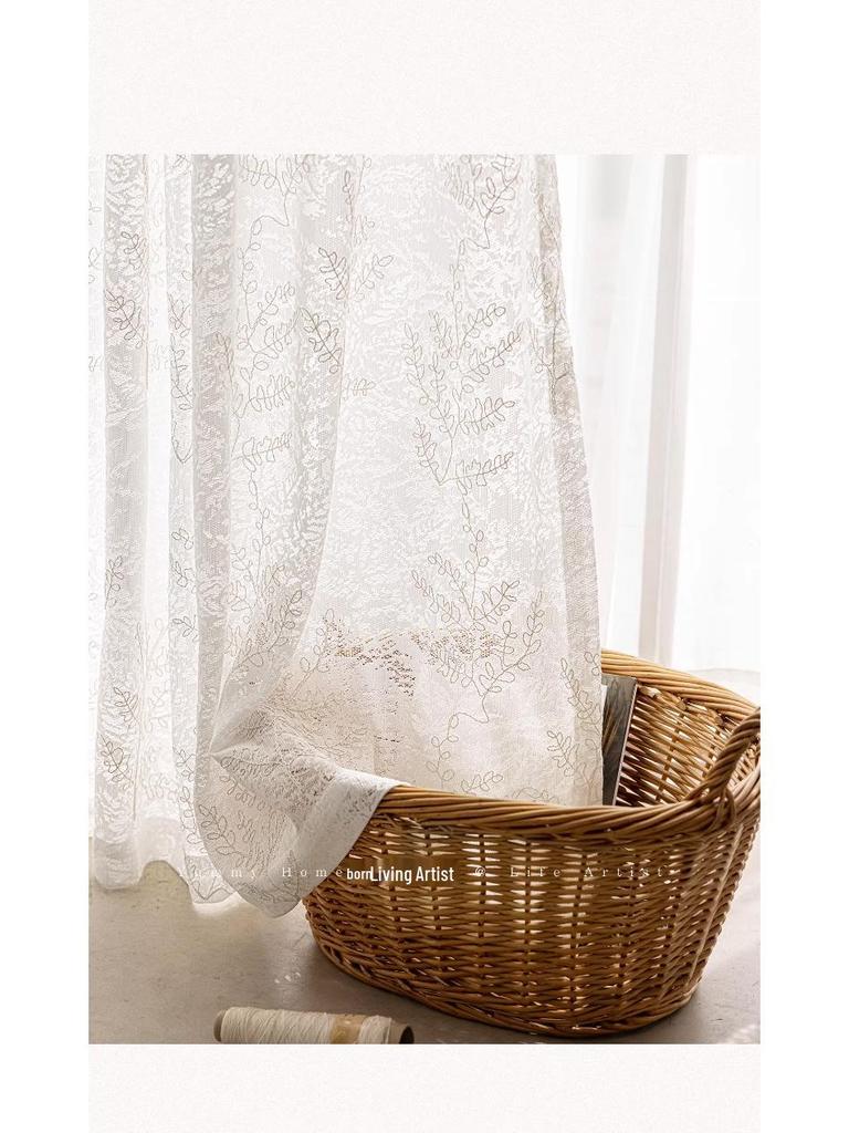 French Lace Embroidery Light-Permeable Privacy Curtains for Balcony, Bedroom, and Living Room