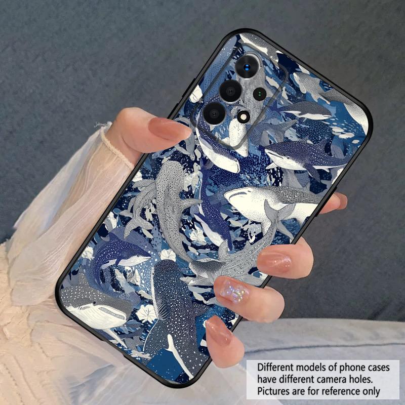 Cartoon Blue Shark For Samsung A03 Core A 04 05 06 12 14 15 16 22 23 Galaxy A25 26 4G 34 35 52 53 56 71 73 90 5G soft phone case