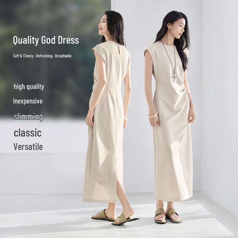 IHIMI Women s Knitted Round Neck Waist-Cinching Dress M