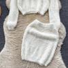 Autumn Women Sweet Mohair Knit Sweater Suit O Neck Long Sleeve Pullover Tops+High Waist Bodycon Pencil Skirt Lady Solid Two Piece Set
