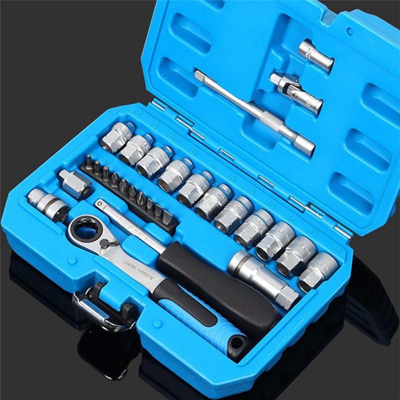 ABJI-Core Ratchet Socket Wrench Kitsocket Kit 29PCS Socket Set Car Repair Tool Auto Repairing Tool Set Ratchet Torque Wrench Com